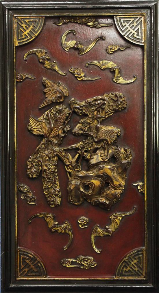 A pair Chinese gilt-lacquered wood panels, late 19th / early 20th century, 78.5 x 43cm